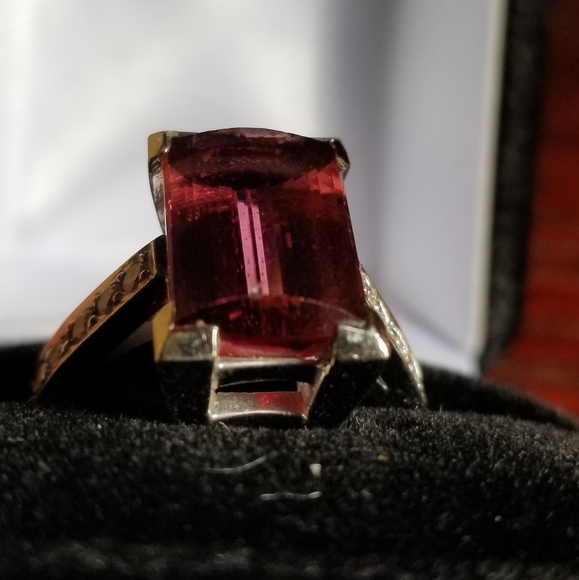 Sale! Huge 14+ carats  14k custom made Russian tourmaline raspberry diamond ring - Picture 10 of 16